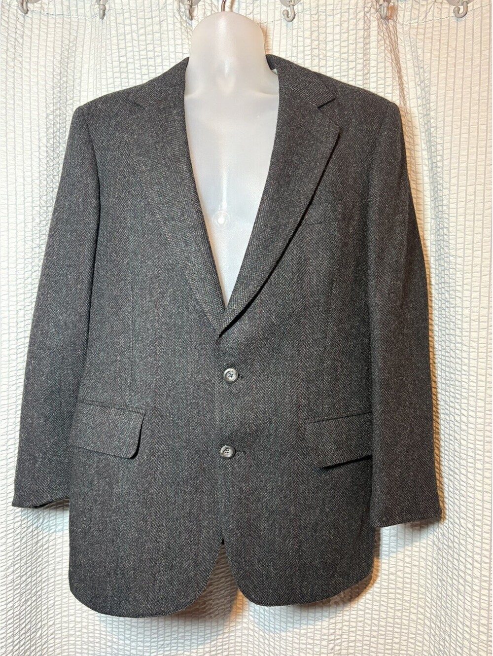 Cricketeer Blazer Mens 38R Gray Herringbone 2 Button Wool Blend Jacket  VTG USA